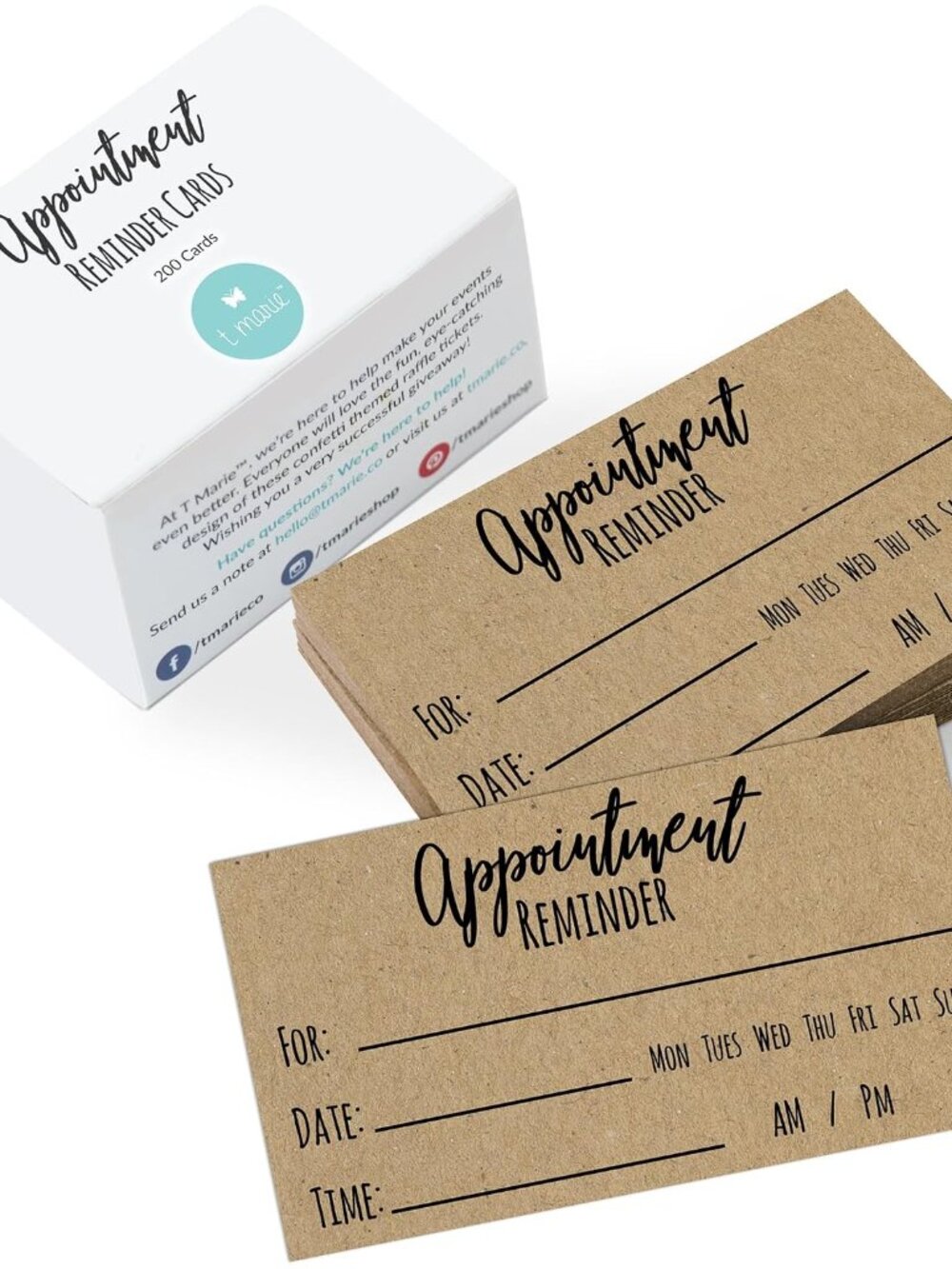 200 Appointment Reminder Cards - Kraft Style for Business, Hair Salon, Dental Of